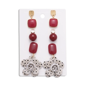 Retro six-piece acrylic flower earrings set with polka dots and vibrant resin beads