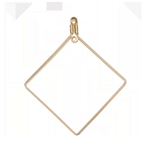 Close-up of golden square geometric charms with dual loops for DIY jewelry making