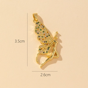 Detailed view of butterfly pendant with colorful zircons measuring 3.5cm by 2.6cm