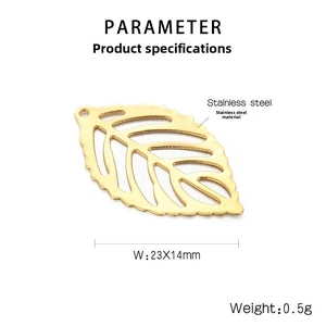 Detailed view of hollow leaf pendant in stainless steel with 23x14mm size specifications