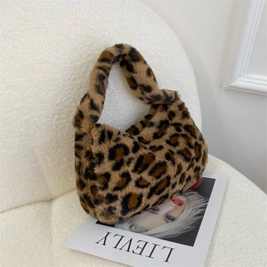 Women Plush Handbag Faux Fur Underarm Bag Leopard Zebra Animal Print Soft Fashion Shoulder Purse
