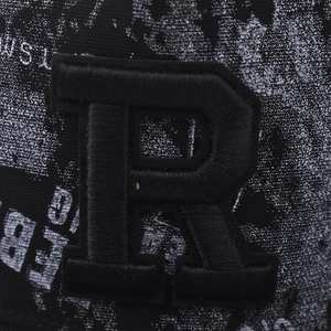 Flat brim baseball cap with 3D embroidered letter R and graffiti print pattern
