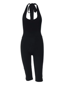 Body dos nu sexy noir avec découpes, coupe ajustée et style sportif pour femmes élégantes