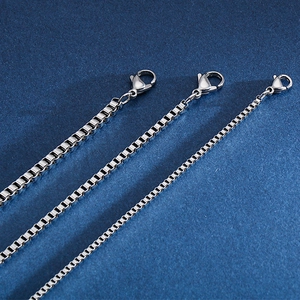 Polished silver stainless steel box chains in three widths with lobster clasps for men and women