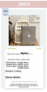 Detailed dimensions of the off-white nylon ita bag with large transparent front pocket