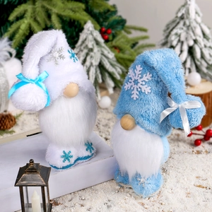 Standing Christmas gnomes plush with snowflake embroidery in white and light blue