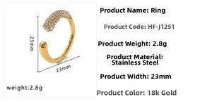 Detail view of 23mm wide 18k gold plated stainless steel teardrop ring with pavé crystals