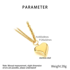 Detailed size specifications for heart pendant necklace with measurements and weight details