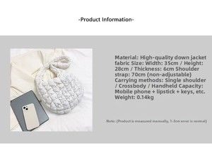 Detailed size specifications of white cloud puffer bag with 35x28x6cm dimensions