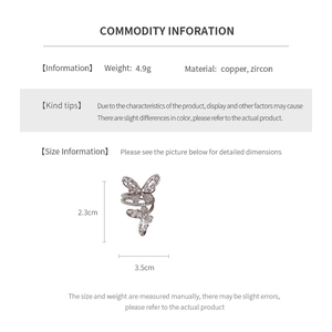 Detailed view of silver butterfly ring with cubic zirconia showing dimensions 2.3cm by 3.5cm