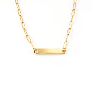 Minimalist gold bar pendant necklace with sleek oval link chain for couples