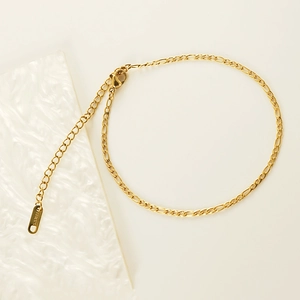 Figaro Chain Anklet Bracelet 18K Gold Plated Stainless Steel Minimalist Elegant Jewelry