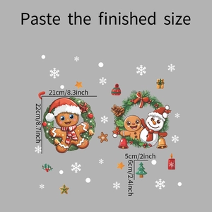 Detailed view of Christmas gingerbread man and snowman wall sticker dimensions and layout