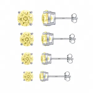Round Yellow Zircon Stud Earrings With 925 Sterling Silver Earring Post Firework Cut Geometric Minimalist Jewelry For Women
