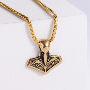 Viking Thor Hammer Mjolnir Pendant Retro Stainless Steel Crow Head Bird Totem Nordic Jewelry For Men