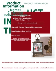 Detailed specs of LED Christmas lantern with Santa Claus figurine and battery info