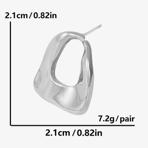 Detailed view of silver oval earrings showing 2.1cm dimensions and 7.2g pair weight