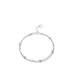 Minimalist S925 sterling silver double-layered chain bracelet with polished silver beads