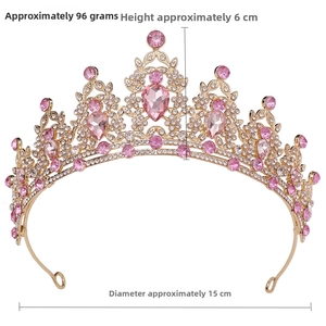 Detail of crystal bridal tiara with pink rhinestones, weighing 96g and 6cm in height