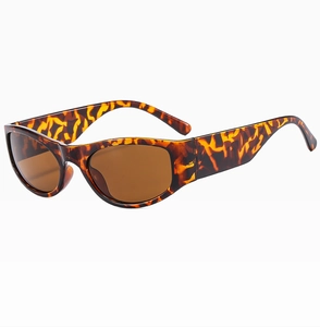 Detail view of retro oval sunglasses with tortoiseshell frame and wide temple design