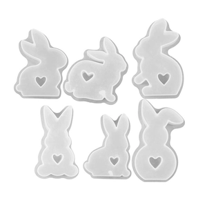 6er-Set 3D-Hasen-Silikonformen mit Herzdetails für DIY-Kerzen und Kunstharz-Handwerk