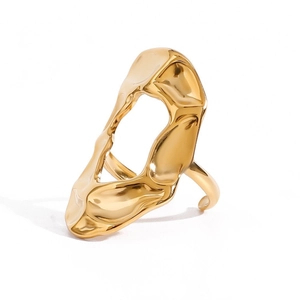 Irregular Lava Hollow Ring For Women Stainless Steel Gold Plated Minimalist Liquid Metal Finger Ring Edgy Fashion Jewelry