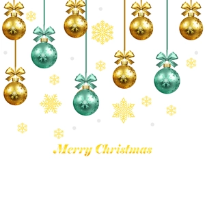 Golden and cyan Christmas ball stickers with snowflakes for wall decoration
