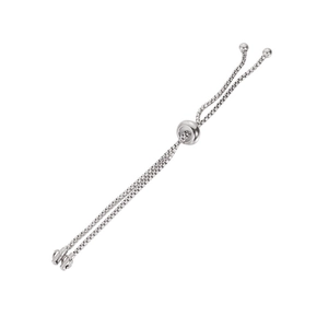 Adjustable stainless steel silver box chain bracelet with sliding bead and spherical ends