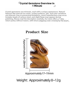 Detailed view of yellow tiger eye stone carved rabbit with 28mm height measurements
