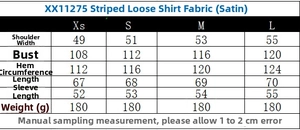 Tableau des tailles détaillé pour la chemise en satin à rayures avec mesures de poitrine