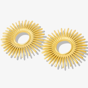 Macro shot of 304 stainless steel sunburst earrings with golden hollow round design