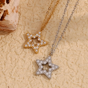 Minimalist 18K gold plated stainless steel star pendant necklaces with zircon stones