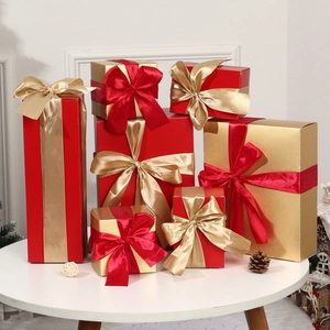 DIY Christmas Gift Box Assortment With Ribbon Bows Multicolor Paper Packing Boxes For Holiday Store Decoration New Year Party Gift Set