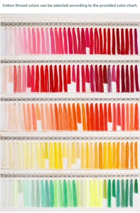 Detailed cotton thread color chart showing over 150 vibrant shades for DIY weaving crafts