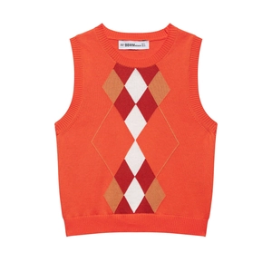 Women Argyle Knitted Sweater Vest Round Neck Sleeveless Retro British Preppy Style Polyester Casual Top