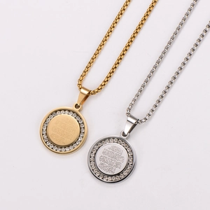 Gold and silver 18k plated stainless steel necklaces with Arabic engraved coin pendant