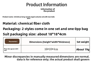 Detailed size specifications for handmade Christmas tree angel pendants with star gauze skirts
