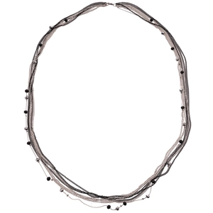 Elegant multilayer beaded necklace featuring black and silver chains for a stylish look