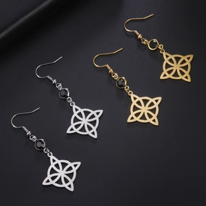 Boucles d'oreilles nœud de sorcière en acier titane avec strass noirs, or et argent