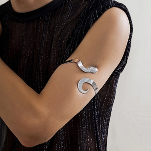 Punk style silver snake arm cuff wrap jewelry for men featuring detailed metal texture