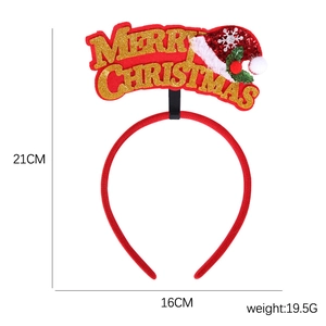 Detail of Christmas headband showing Merry Christmas text and size 21cm by 16cm