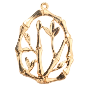 Elegant gold bamboo pendant with hollow bamboo leaves and stalks on white background