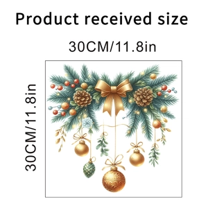 Detail of Christmas wall sticker with golden bows and pine cones in 30x30cm size