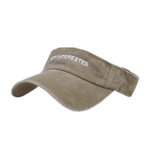 Khaki washed cotton sun visor hat with white Not Interested embroidery for outdoor sports