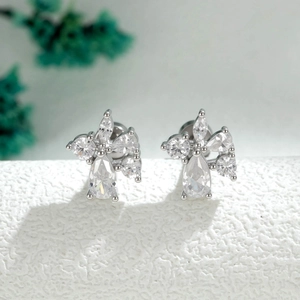 Zircon Waterdrop Cartilage Stud Earring Copper Inlaid Piercing Jewelry With Screw Back For Women Elegant Niche Style