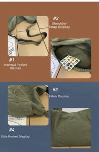 Macro view of reinforced wide strap and thick twill canvas fabric on green tote bag