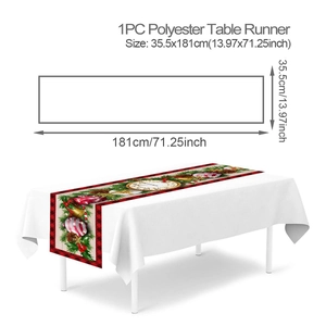 Polyester Christmas table runner with bells and ornaments in 35.5x181cm size guide