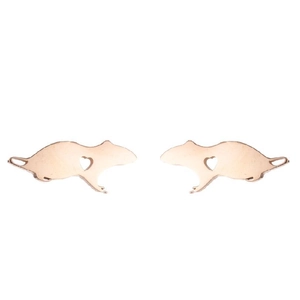 Pendientes de ratón en acero inoxidable de color oro rosa para mujer