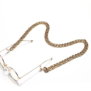 Fashionable gold cuban chain eyeglass strap with white rhinestones and anti-slip hooks