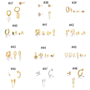 Mix of 12 gold and silver earring sets with colorful zircons and pearls for layered wear